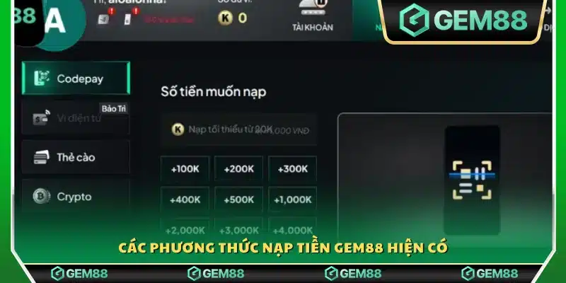 Những hình thức nạp tiền Gem88 hỗ trợ